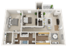 The Village Apartments 2 Bedroom 2 Bath 950 square feet Floor Plan